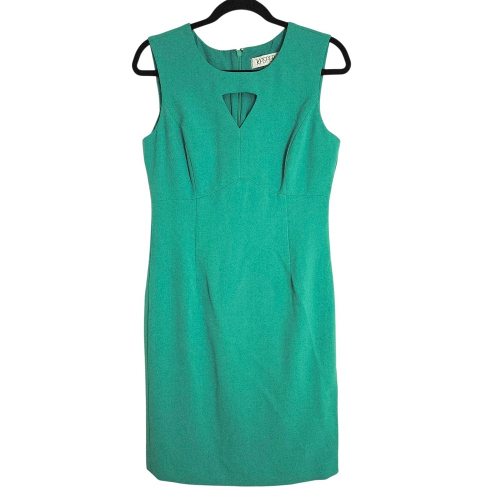Kasper Sheath Dress Sz 8 Sleeveless Knee Length Poly Stretch Green Career Office